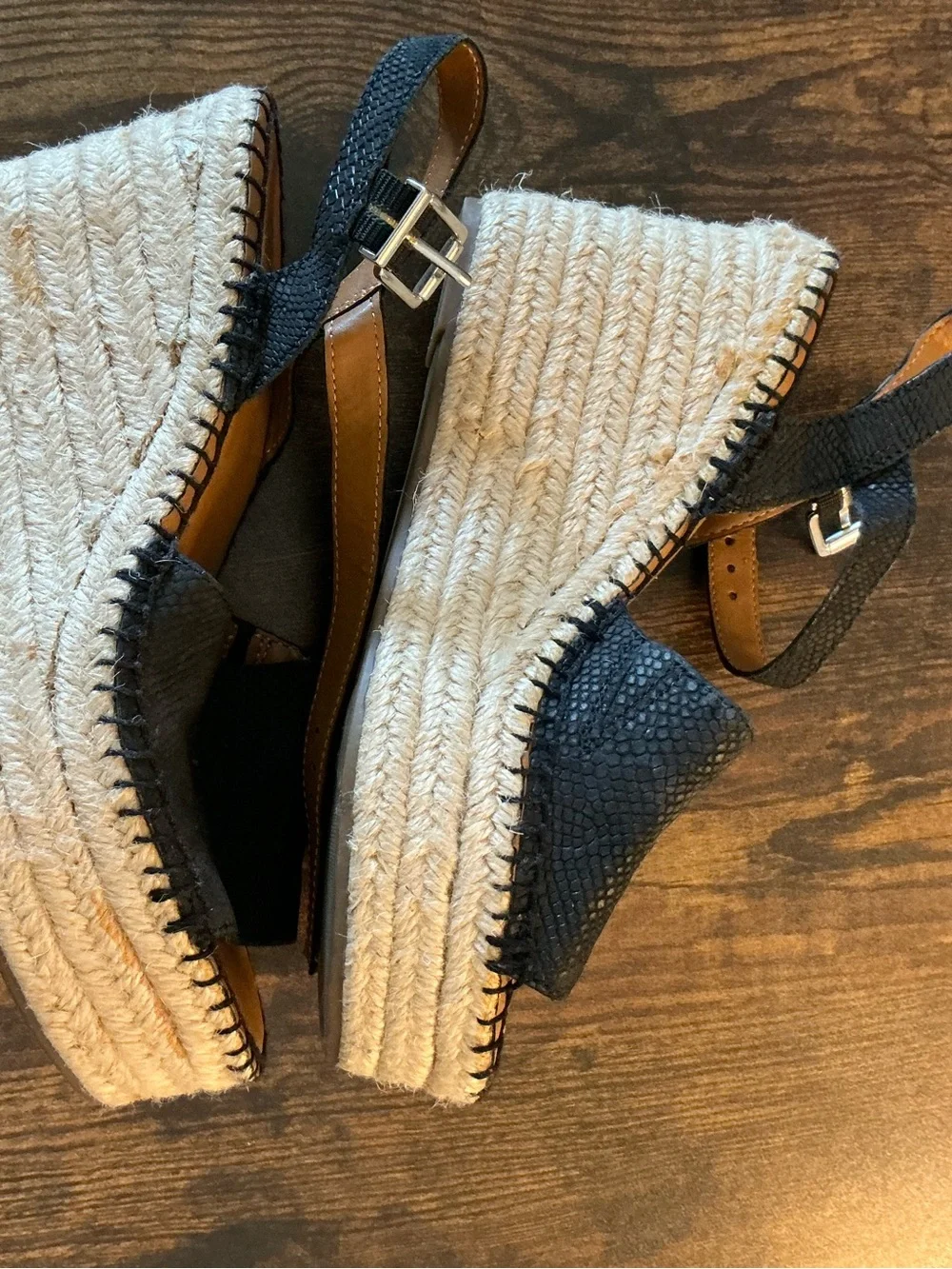 Franco Sarto Takara Espadrille Wedge Sandal Black 6.5 Womens
